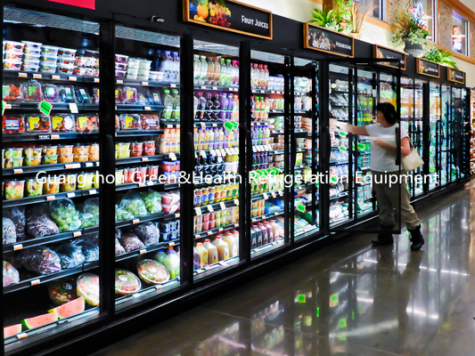 _ Self Service Upright Multideck Open Chiller , Glass Fronted Fridge With Curved Glass