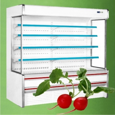 Weiße/rote Senkrechte-offener Kühler-Supermarkt-Schaukasten mit der großen Kapazität für Speicher