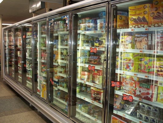 _ Self Service Upright Multideck Open Chiller , Glass Fronted Fridge With Curved Glass