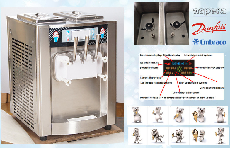 Gegenspitzen-Edelstahl-Softeis-Gefrierschrank/3 würzen automatische Speiseeismaschine